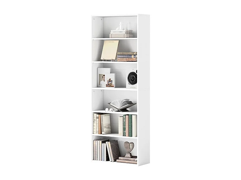Bibliothèque à 5 niveaux, avec étagères réglables, MDF, blanc, (60x24x158,5 cm)