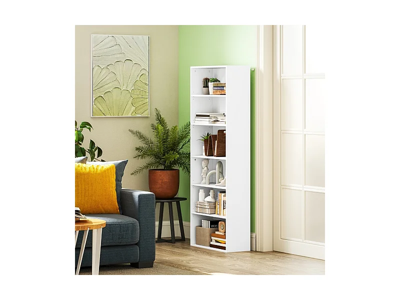 Bibliothèque à 5 niveaux, avec étagères réglables, MDF, blanc, (60x24x158,5 cm)