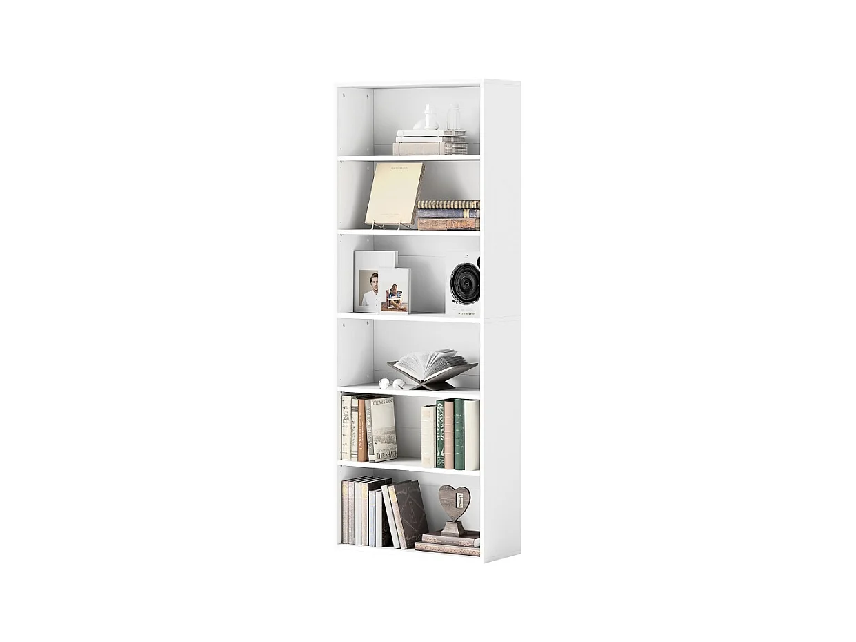 Bibliothèque à 5 niveaux, avec étagères réglables, MDF, blanc, (60x24x158,5 cm)