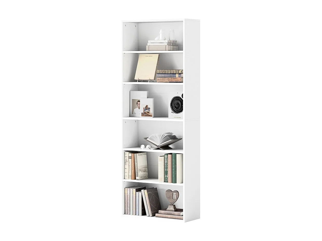 Libreria a 5 ripiani con ripiani regolabili, MDF, bianco, (60x24x158,5 cm)