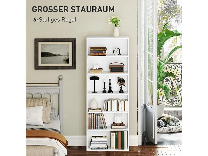 Libreria a 5 ripiani con ripiani regolabili, MDF, bianco, (60x24x158,5 cm)