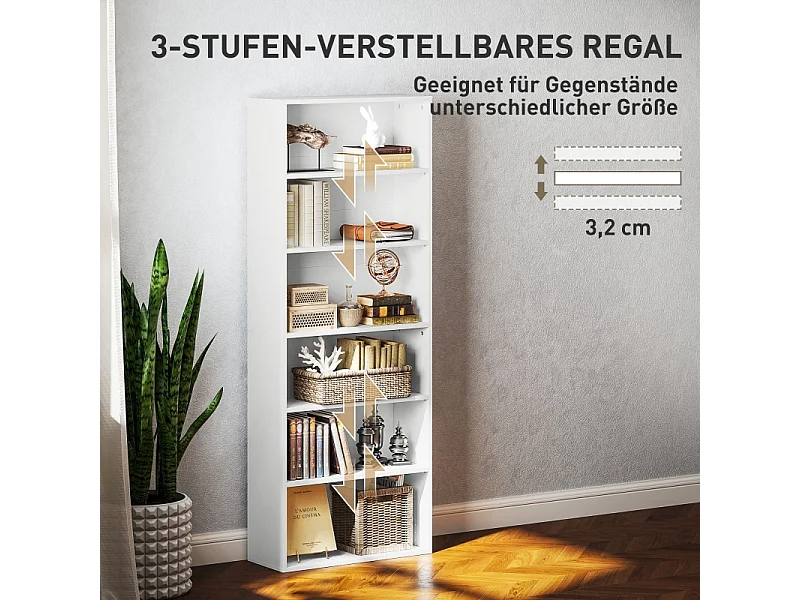 Libreria a 5 ripiani con ripiani regolabili, MDF, bianco, (60x24x158,5 cm)