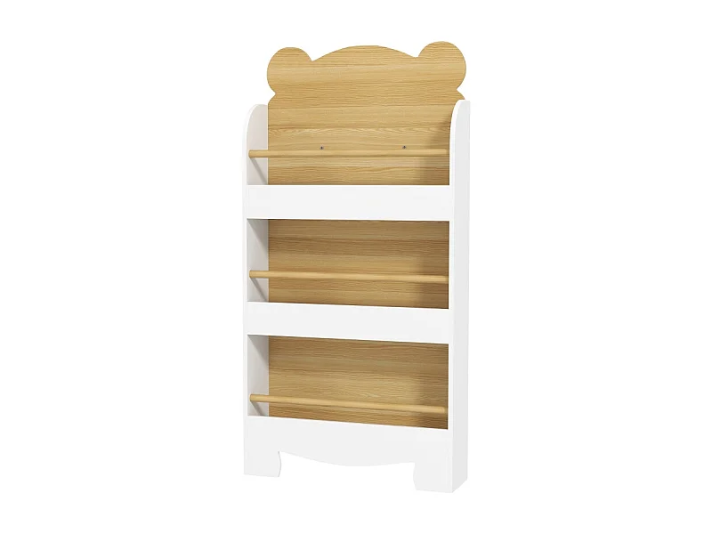 Bibliothèque enfant avec 3 étagères, bois, design ours, pour chambre d'enfant, blanc (55x15x110 cm)