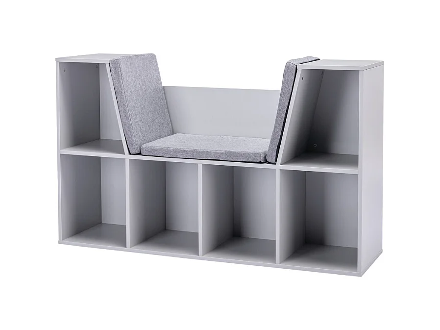 Bibliothèque enfant, étagères de rangement avec banc, en MDF, gris (103x30x62 cm)