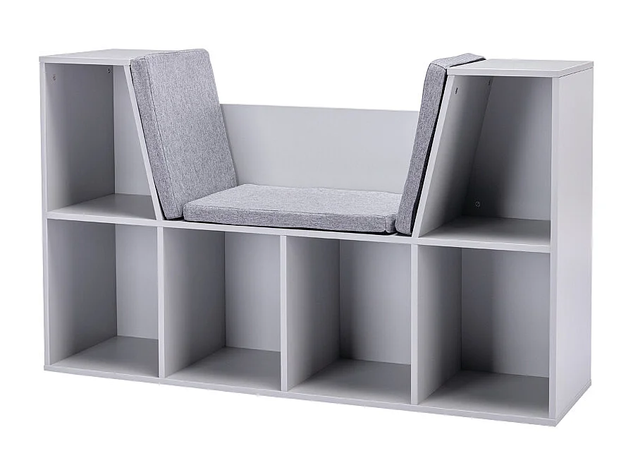 Libreria per bambini, ripiani portaoggetti con panca, MDF, grigio (103x30x62 cm)
