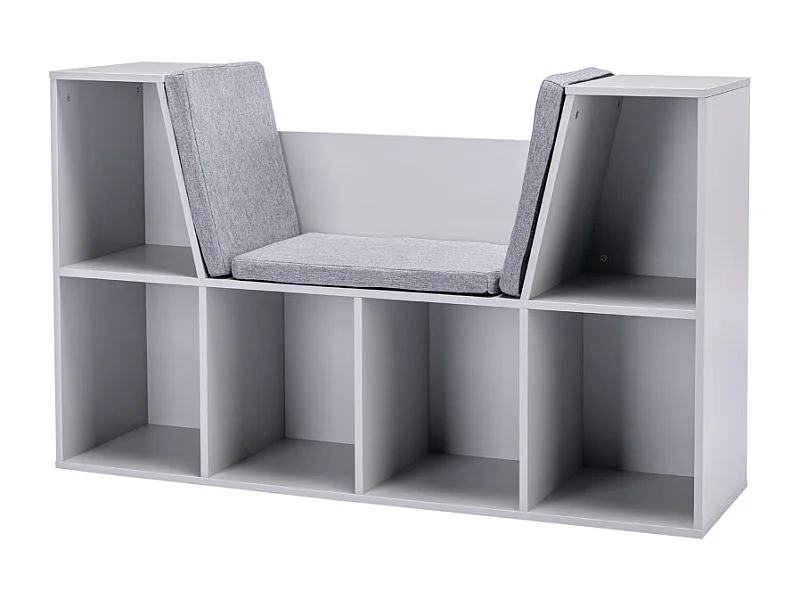 Libreria per bambini, ripiani portaoggetti con panca, MDF, grigio (103x30x62 cm)