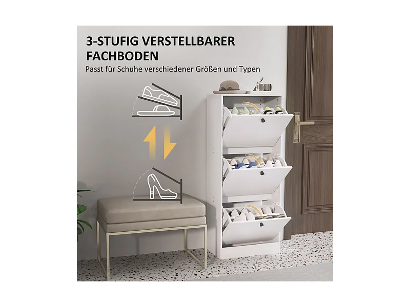 Meuble à chaussures, 3 portes, bois mélaminé, blanc, (47x28x115 cm)