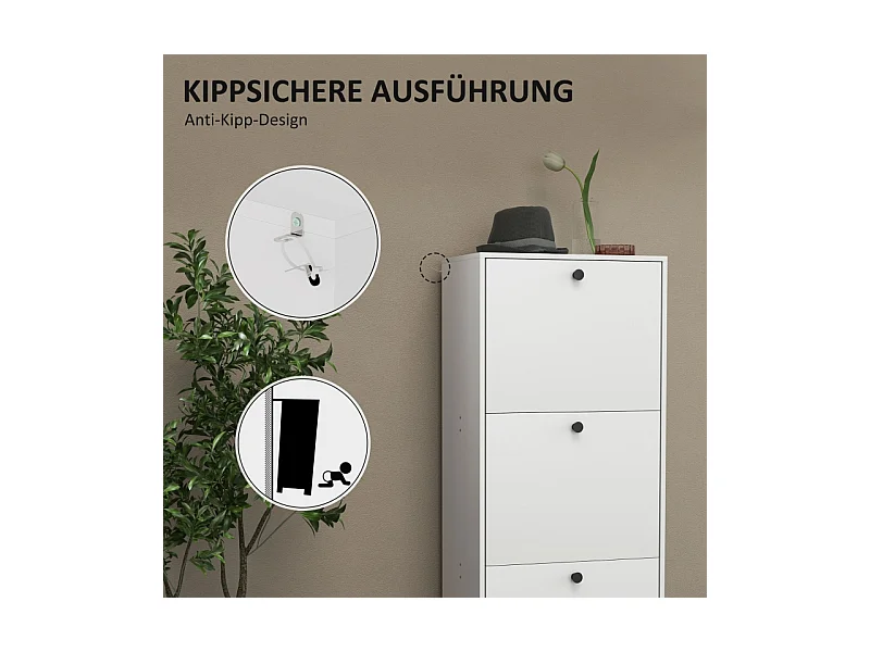 Meuble à chaussures, 3 portes, bois mélaminé, blanc, (47x28x115 cm)