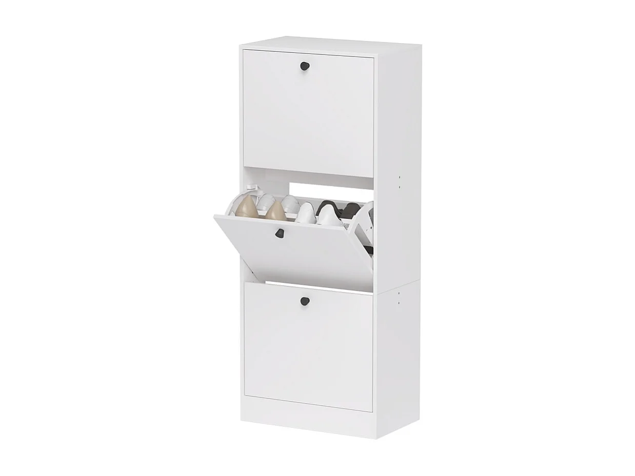 Scarpiera, 3 ante, legno melaminico, bianco, (47x28x115 cm)