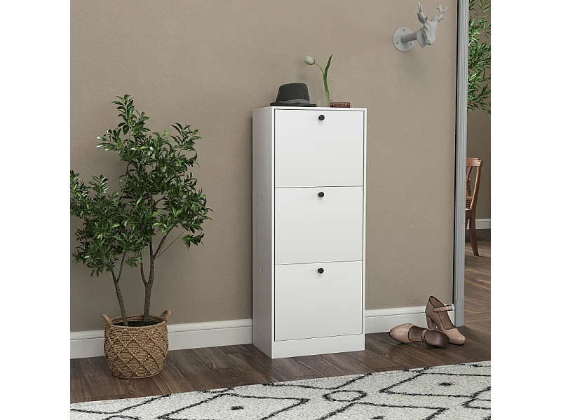 Scarpiera, 3 ante, legno melaminico, bianco, (47x28x115 cm)