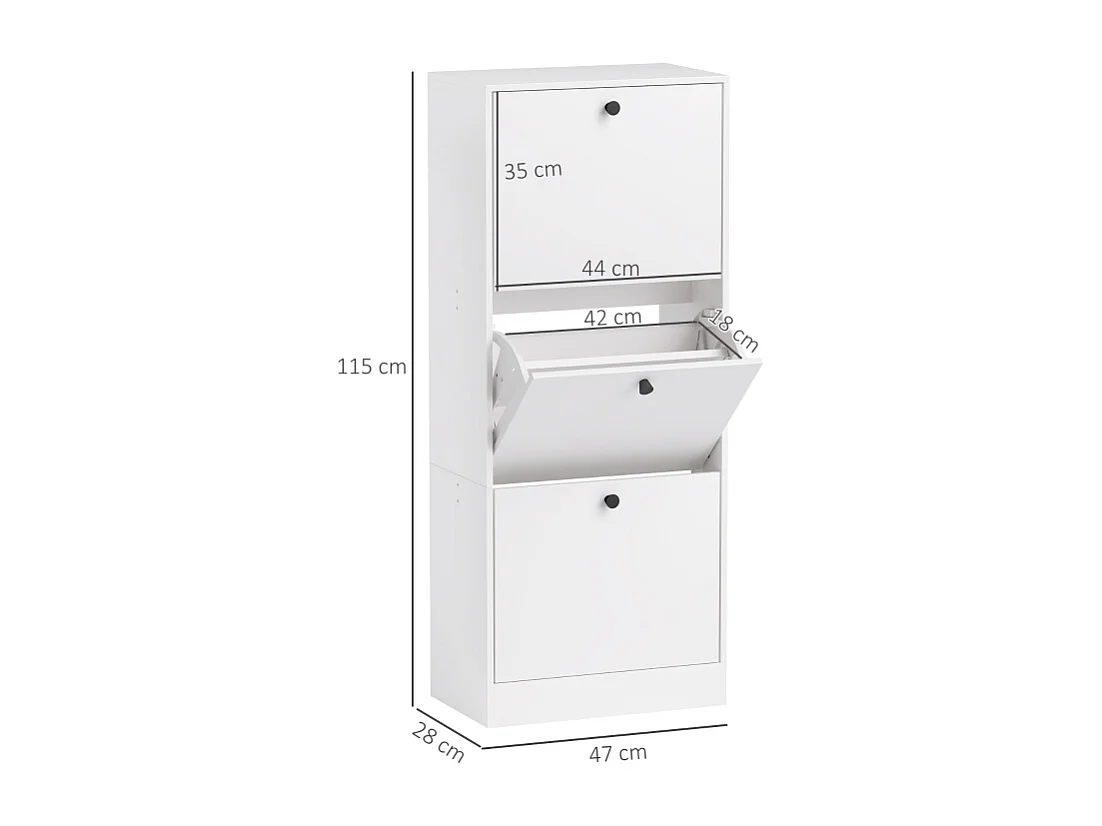 Scarpiera, 3 ante, legno melaminico, bianco, (47x28x115 cm)