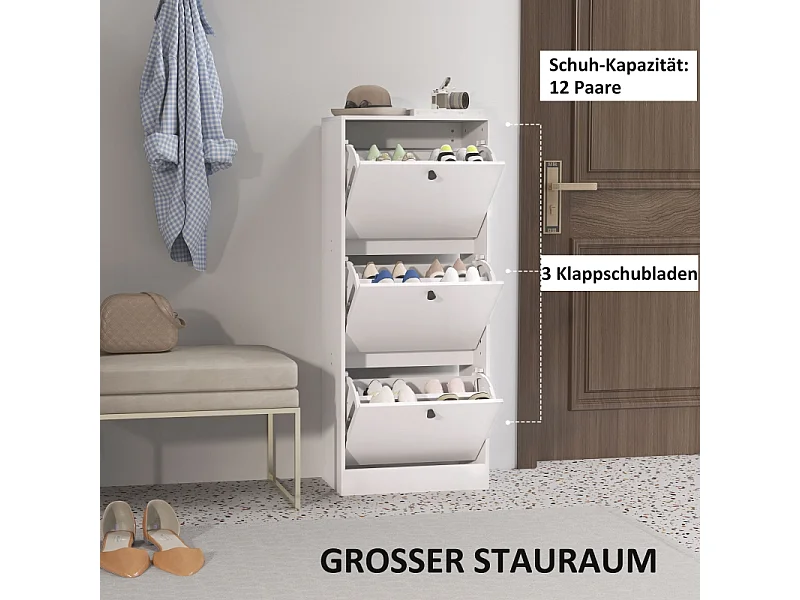 Scarpiera, 3 ante, legno melaminico, bianco, (47x28x115 cm)