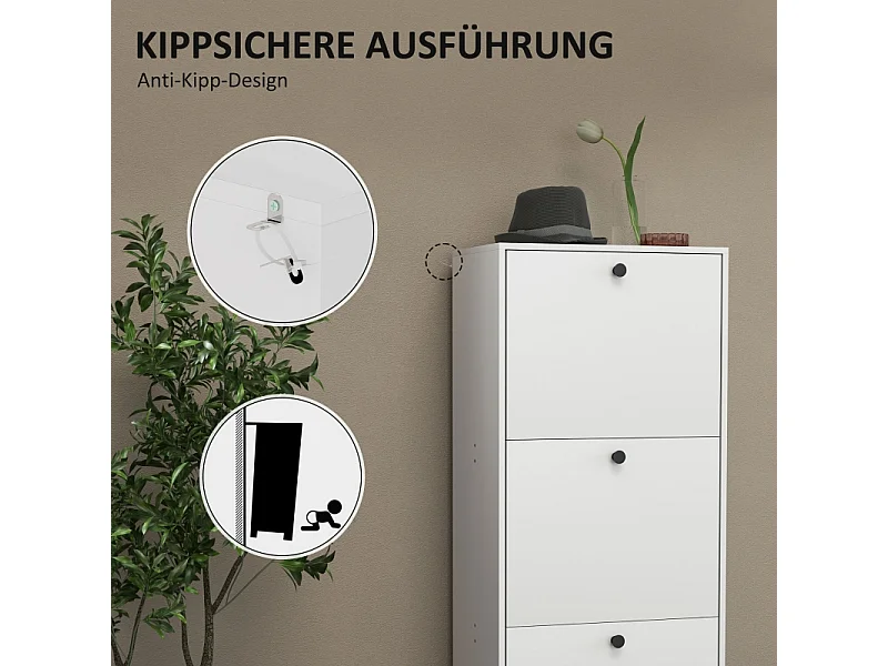 Scarpiera, 3 ante, legno melaminico, bianco, (47x28x115 cm)