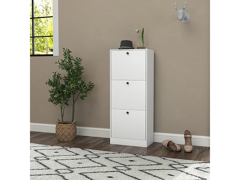 Scarpiera, 3 ante, legno melaminico, bianco, (47x28x115 cm)