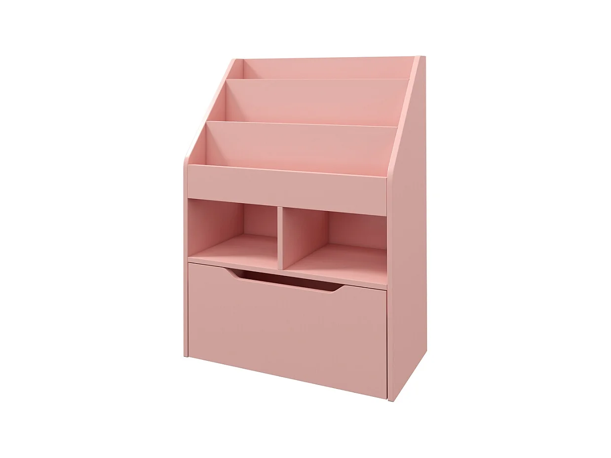 Bibliothèque enfant avec tiroir, étagères, en MDF, rose (60x29.9x90 cm)