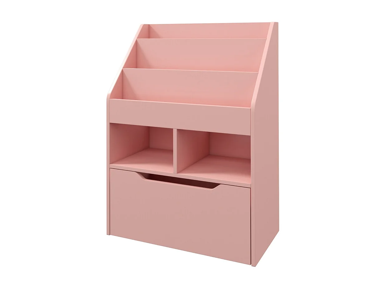 Libreria per bambini con cassetto e ripiani, MDF, rosa (60x29,9x90 cm)