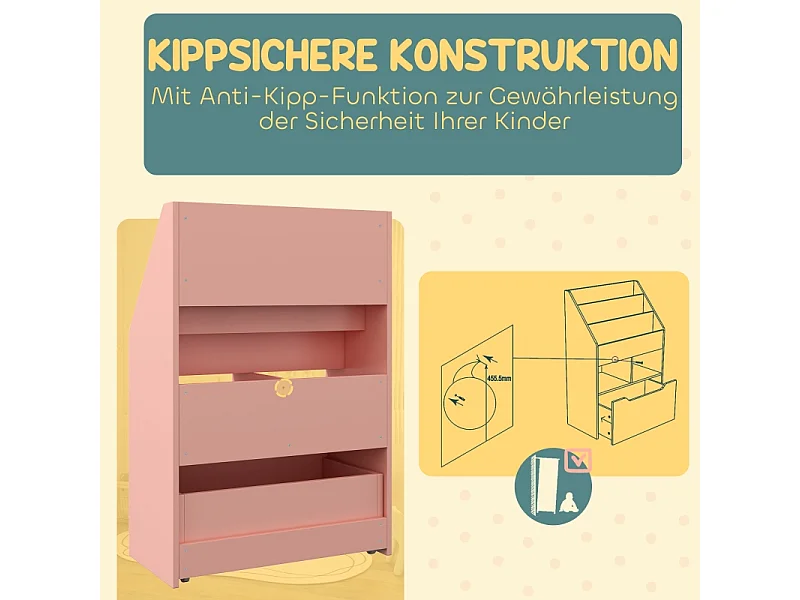 Libreria per bambini con cassetto e ripiani, MDF, rosa (60x29,9x90 cm)