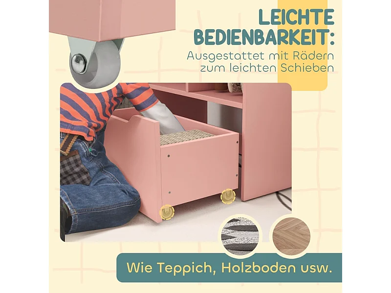 Libreria per bambini con cassetto e ripiani, MDF, rosa (60x29,9x90 cm)