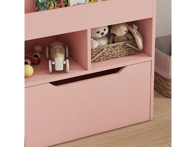 Libreria per bambini con cassetto e ripiani, MDF, rosa (60x29,9x90 cm)