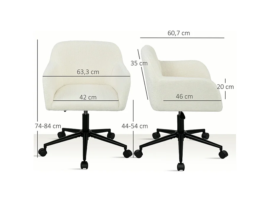 Chaise de bureau pivotante, tissu, métal, crème (75x70x75 cm)