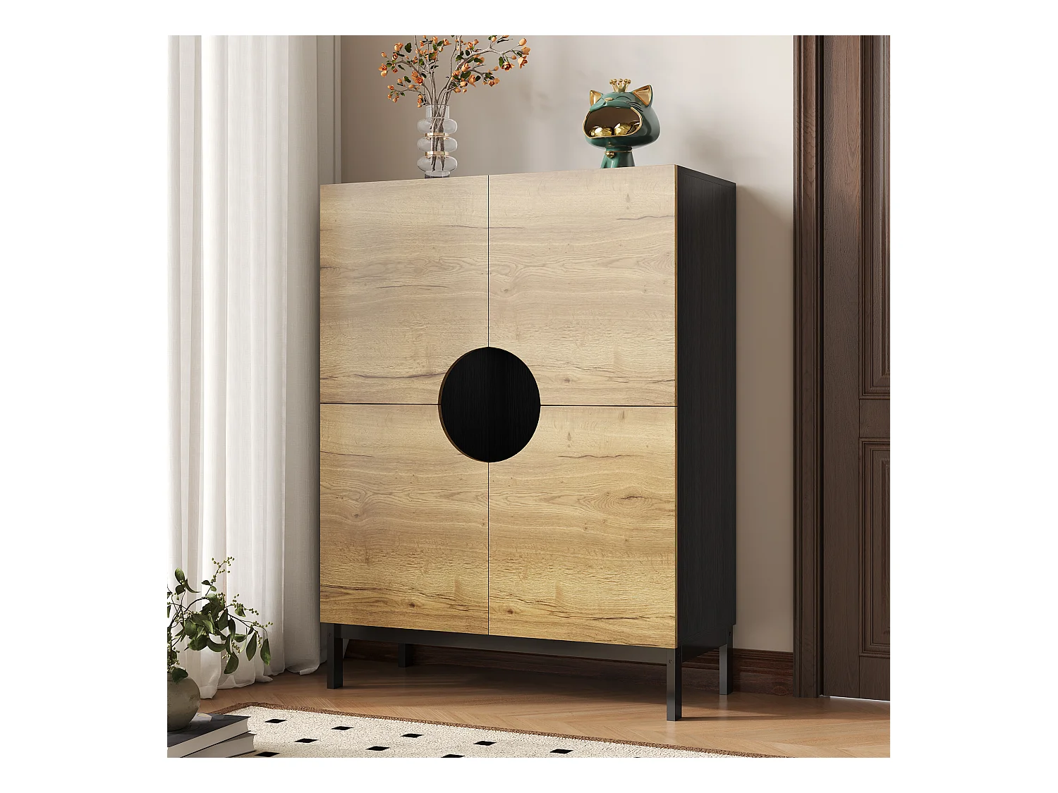 Meuble à chaussures et vitrine 2 en 1 avec étagères réglables, pieds en bois massif, 90x40x120 cm, design moderne et spacieux