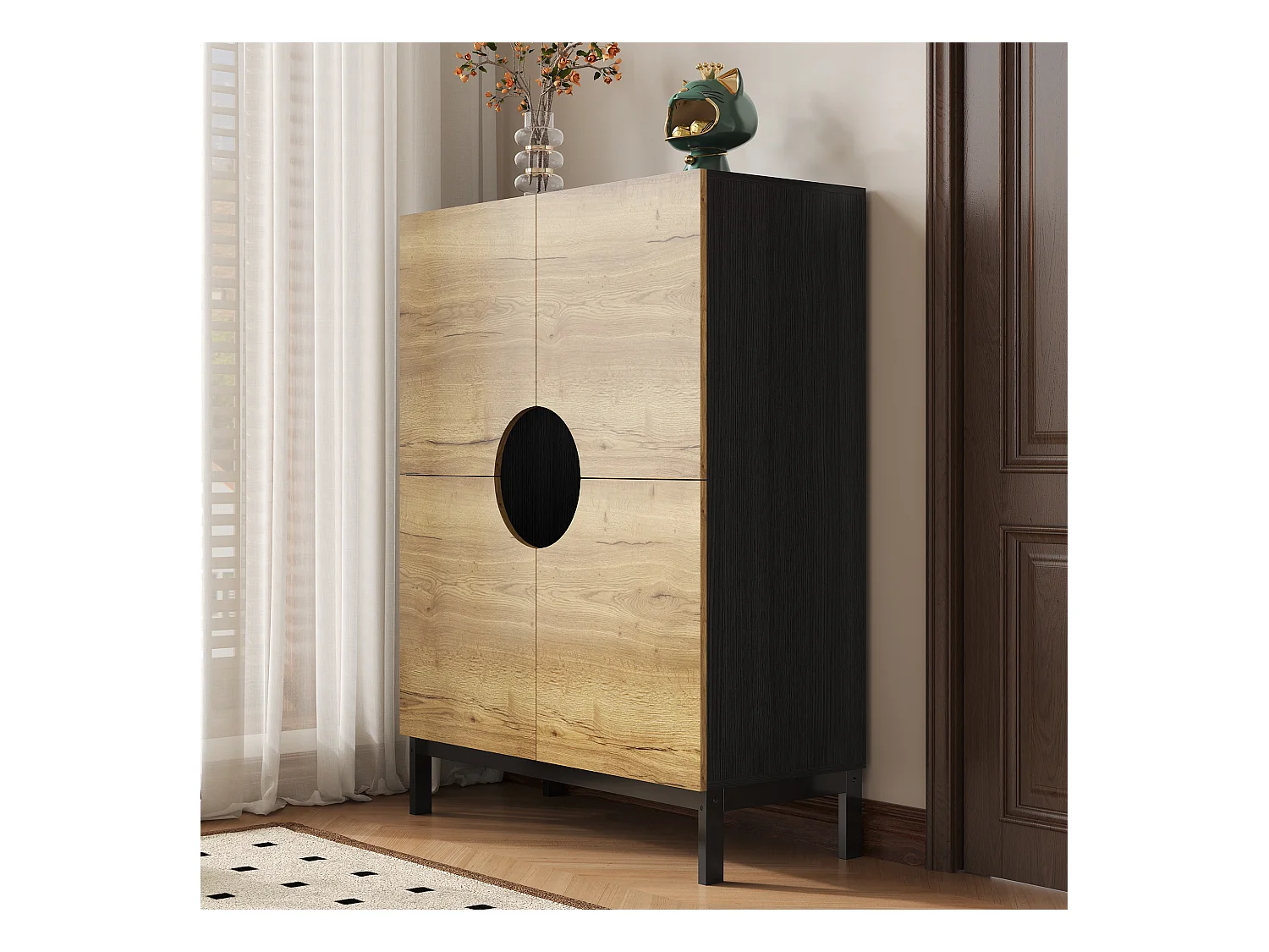 Meuble à chaussures et vitrine 2 en 1 avec étagères réglables, pieds en bois massif, 90x40x120 cm, design moderne et spacieux