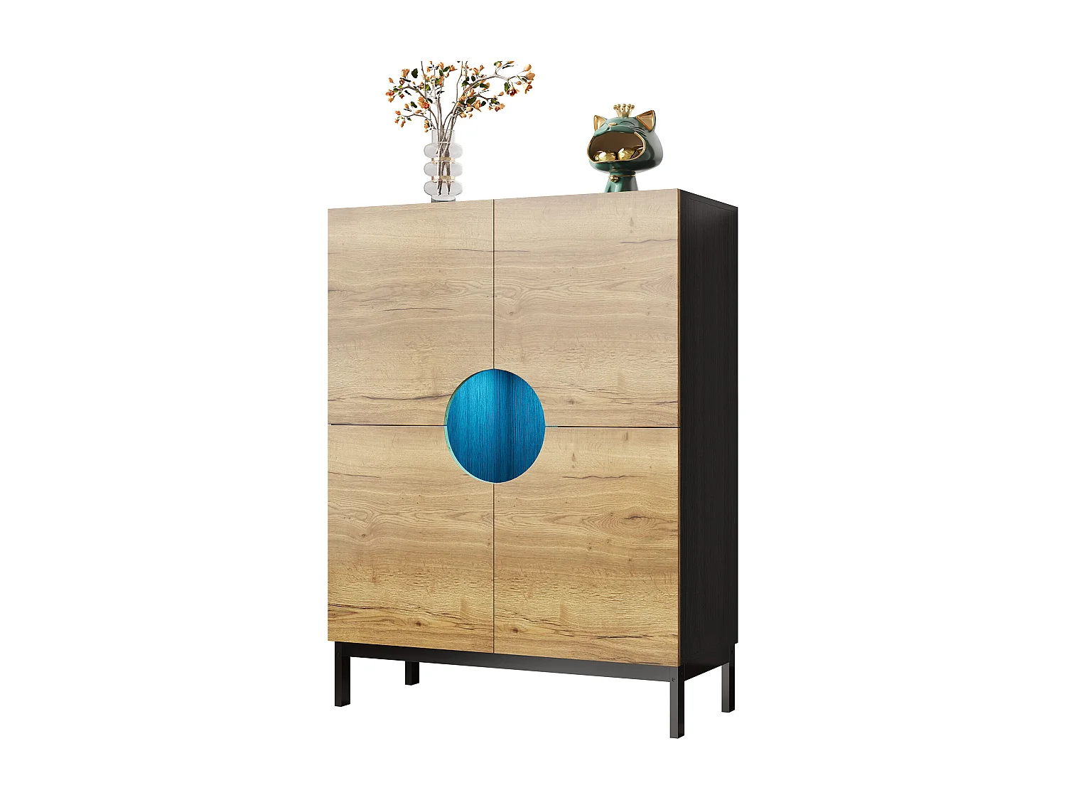 Scarpiera e vetrina 2 in 1 con ripiani regolabili, gambe in legno massello, 90x40x120 cm, design moderno e spazioso