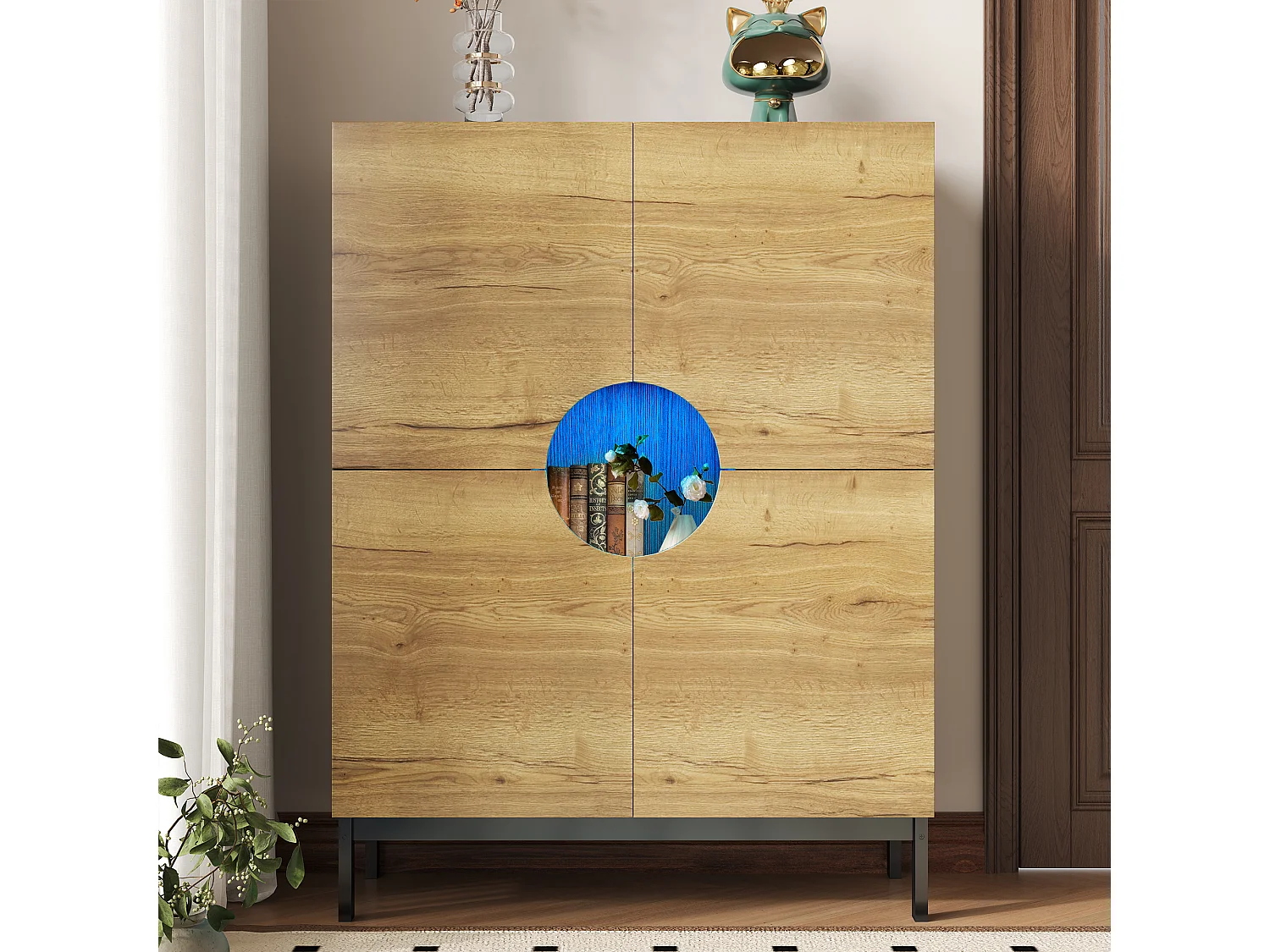 Scarpiera e vetrina 2 in 1 con ripiani regolabili, gambe in legno massello, 90x40x120 cm, design moderno e spazioso