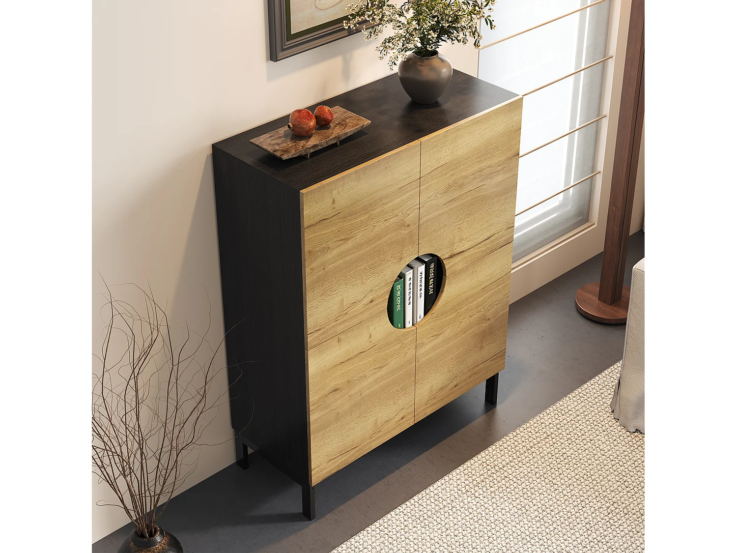 Scarpiera e vetrina 2 in 1 con ripiani regolabili, gambe in legno massello, 90x40x120 cm, design moderno e spazioso