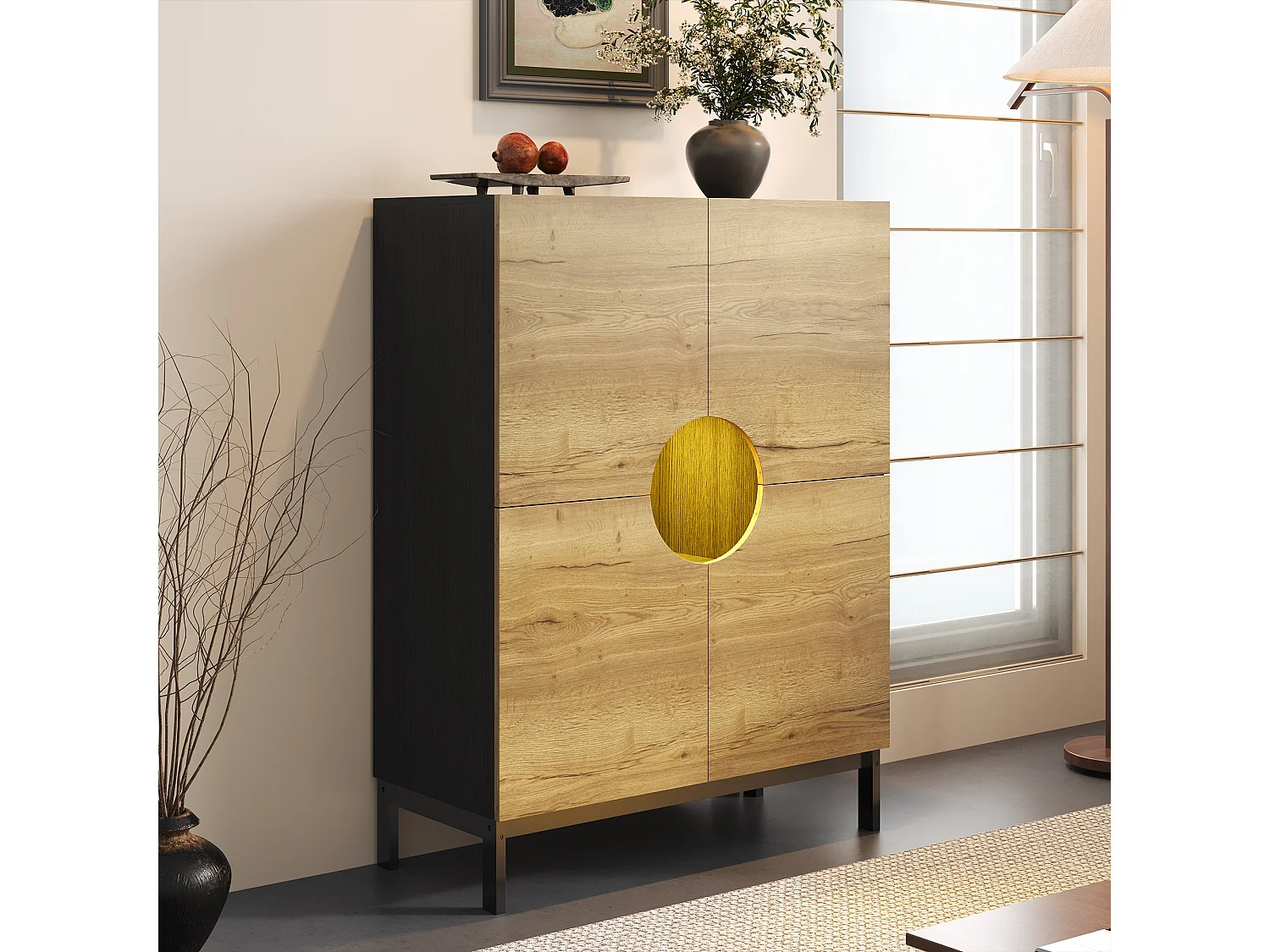 Scarpiera e vetrina 2 in 1 con ripiani regolabili, gambe in legno massello, 90x40x120 cm, design moderno e spazioso