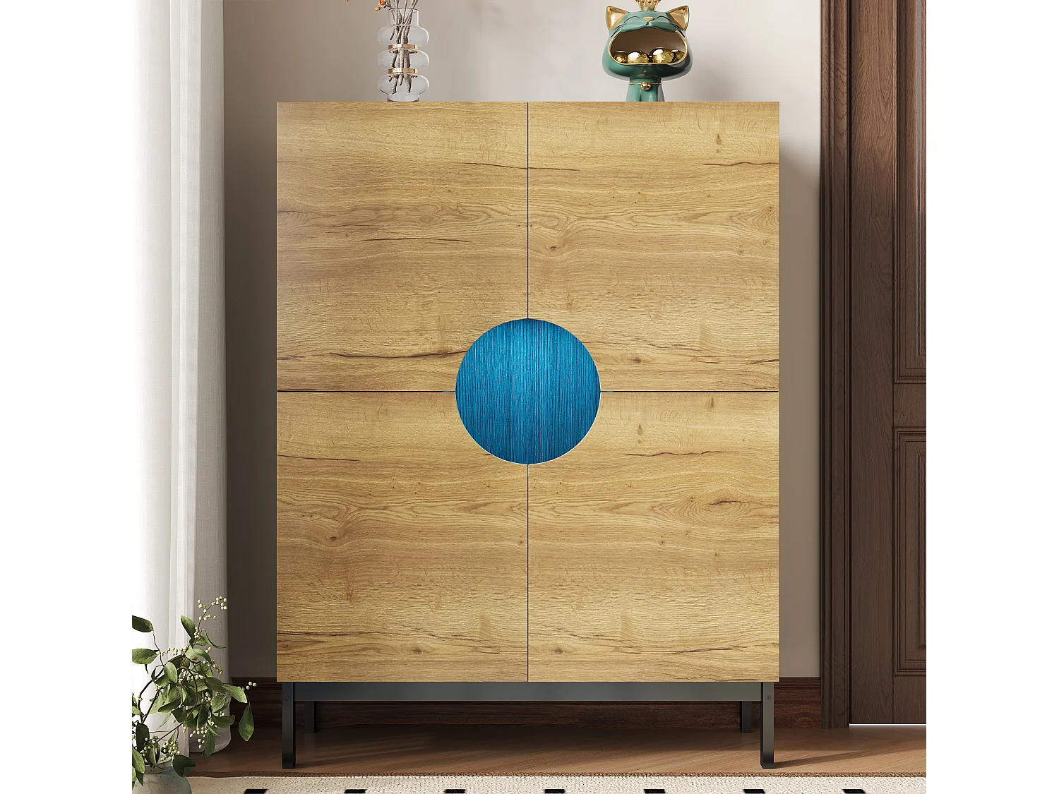 Scarpiera e vetrina 2 in 1 con ripiani regolabili, gambe in legno massello, 90x40x120 cm, design moderno e spazioso