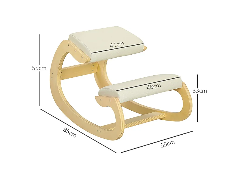 Knee Support Ergonomique, Design inclinable, Cadre en bois de bouleau, Crème (55x85x55 cm)