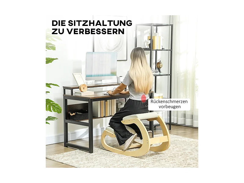 Knee Support Ergonomique, Design inclinable, Cadre en bois de bouleau, Crème (55x85x55 cm)