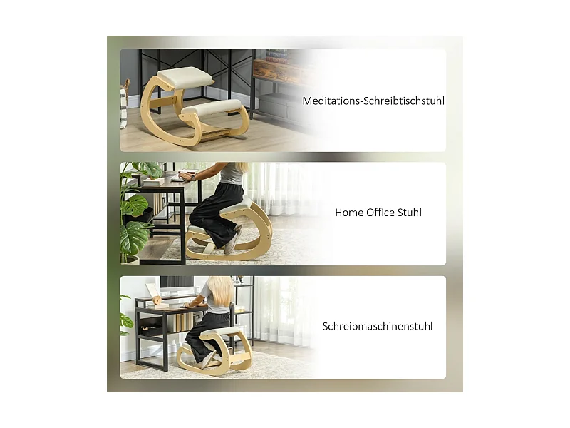 Knee Support Ergonomique, Design inclinable, Cadre en bois de bouleau, Crème (55x85x55 cm)