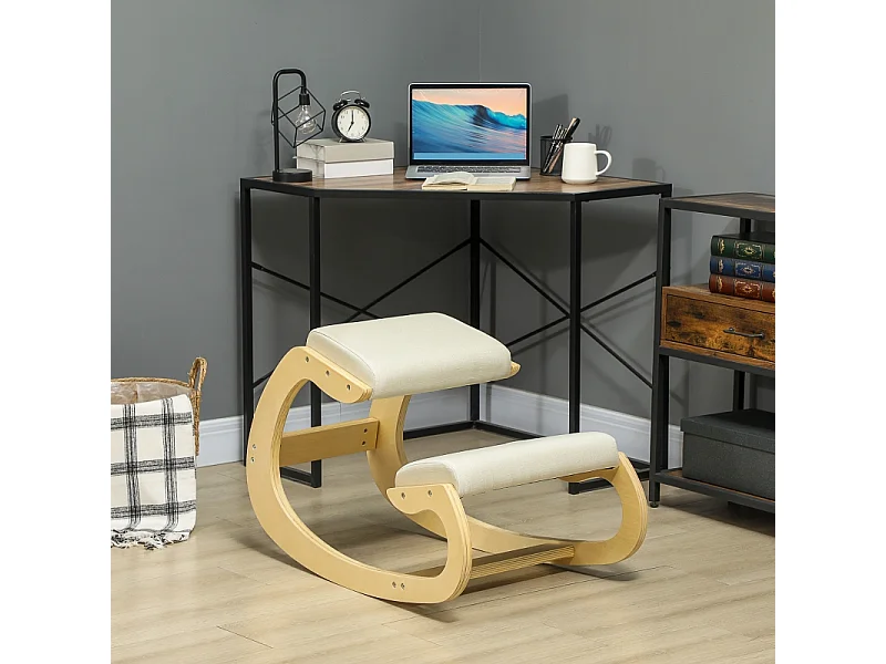 Supporto ergonomico per ginocchio, design inclinabile, struttura in legno di betulla, crema (55x85x55 cm)