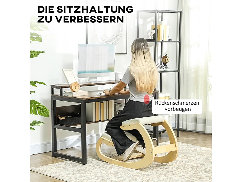 Supporto ergonomico per ginocchio, design inclinabile, struttura in legno di betulla, crema (55x85x55 cm)