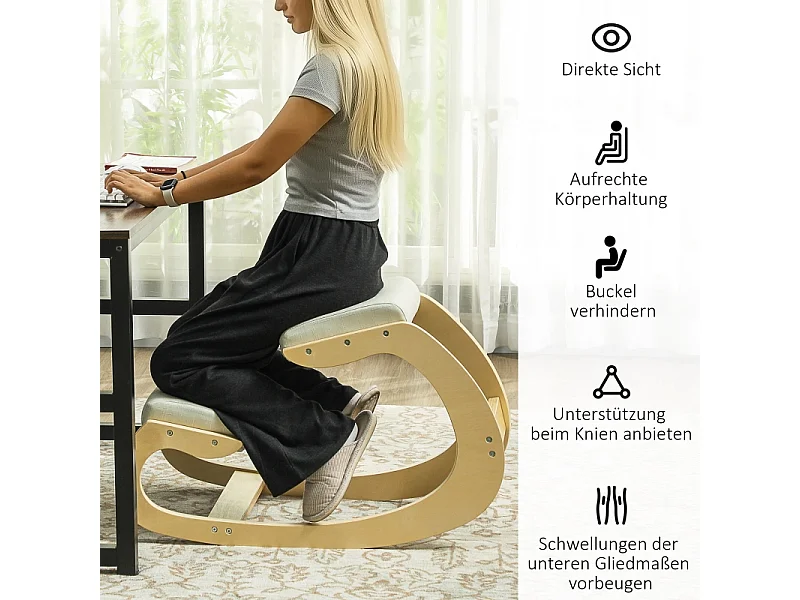 Supporto ergonomico per ginocchio, design inclinabile, struttura in legno di betulla, crema (55x85x55 cm)