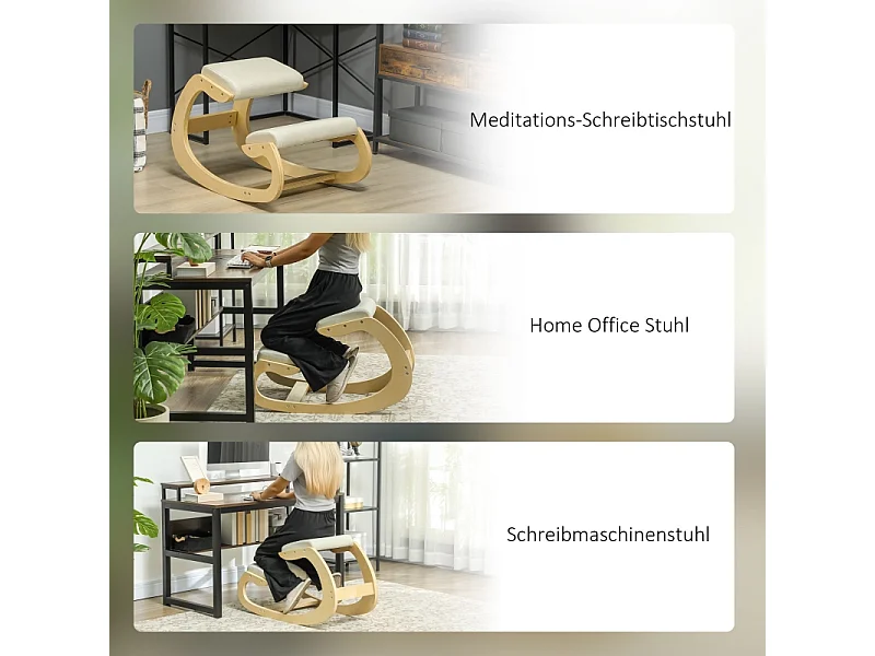 Supporto ergonomico per ginocchio, design inclinabile, struttura in legno di betulla, crema (55x85x55 cm)