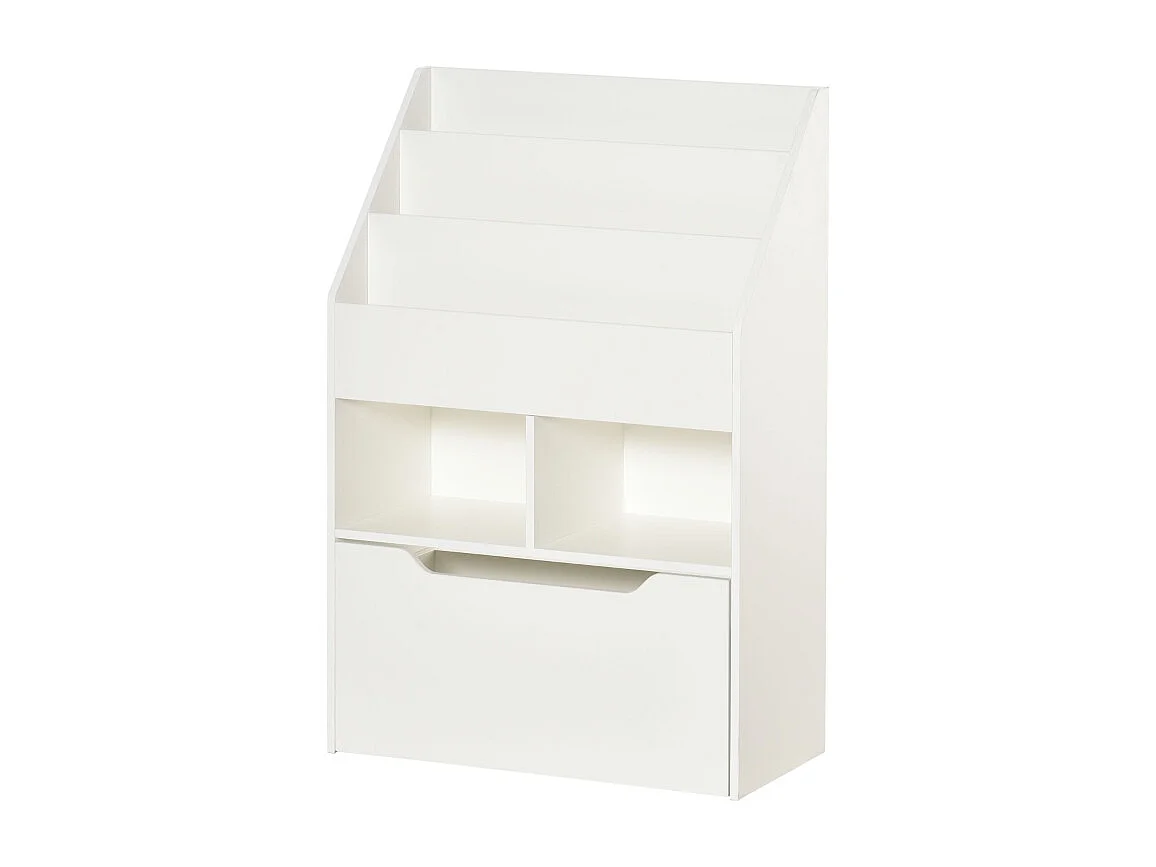 Libreria per bambini con cassetto, ripiani portaoggetti, MDF, bianco (60x29,9x90 cm)