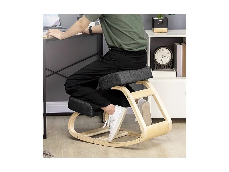 Tabouret ergonomique pour genoux, cadre en bois de bouleau, tissu polyester, noir (51x69x58 cm)