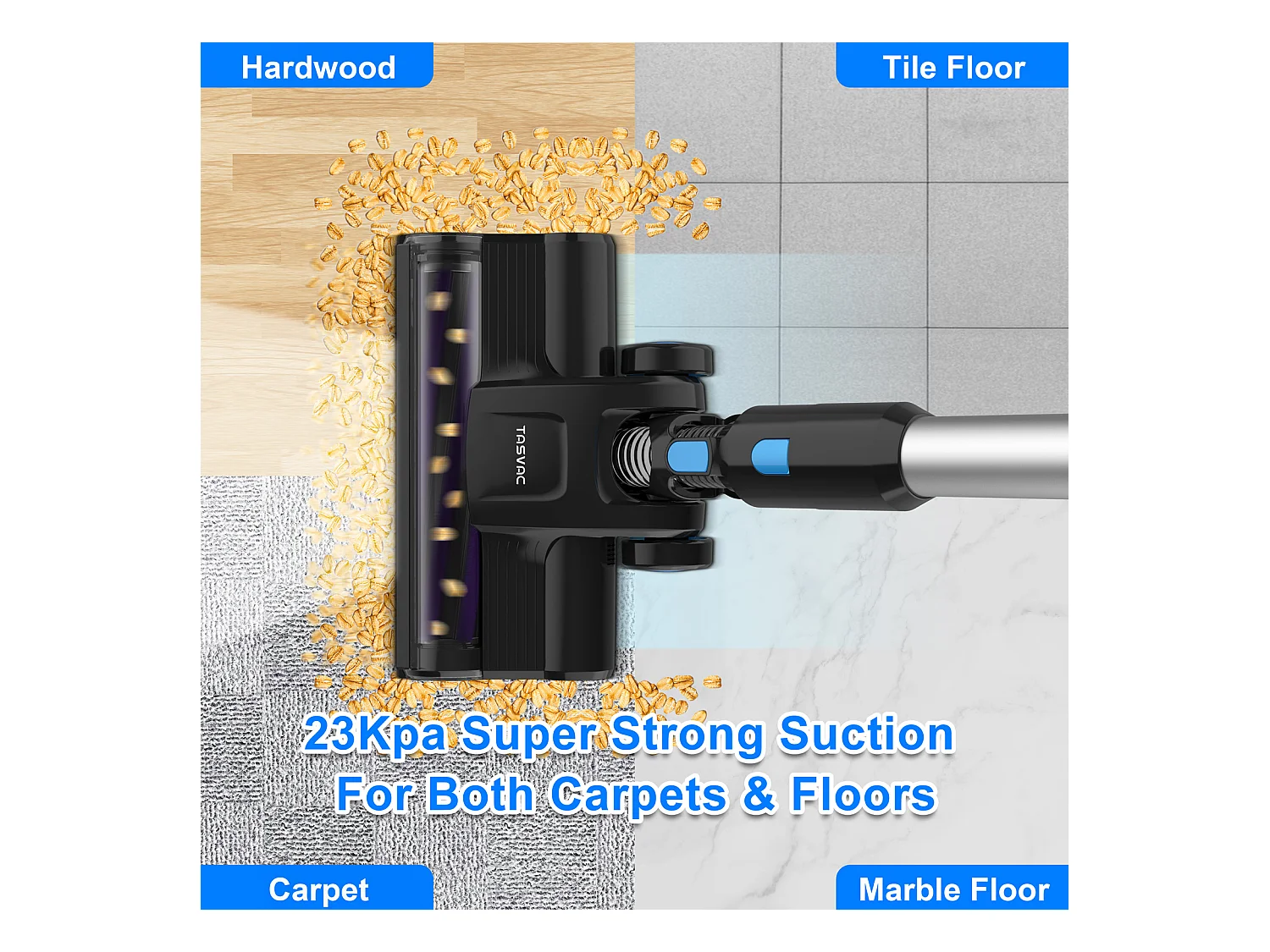 Aspirateur sans fil, 260W avec affichage LED, rouleau doux, batterie amovible, 23 kPa, vert (43.5x32.5x19.5 cm)