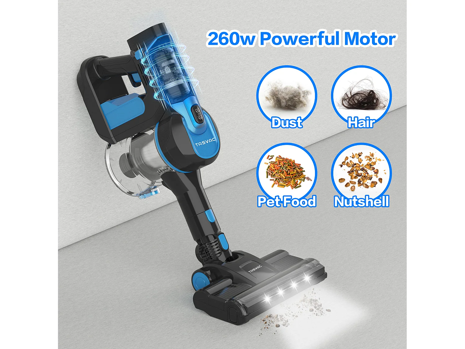 Aspirapolvere senza fili, 260W con display LED, rullo morbido, batteria rimovibile, 23 kPa, verde (43,5x32,5x19,5 cm)