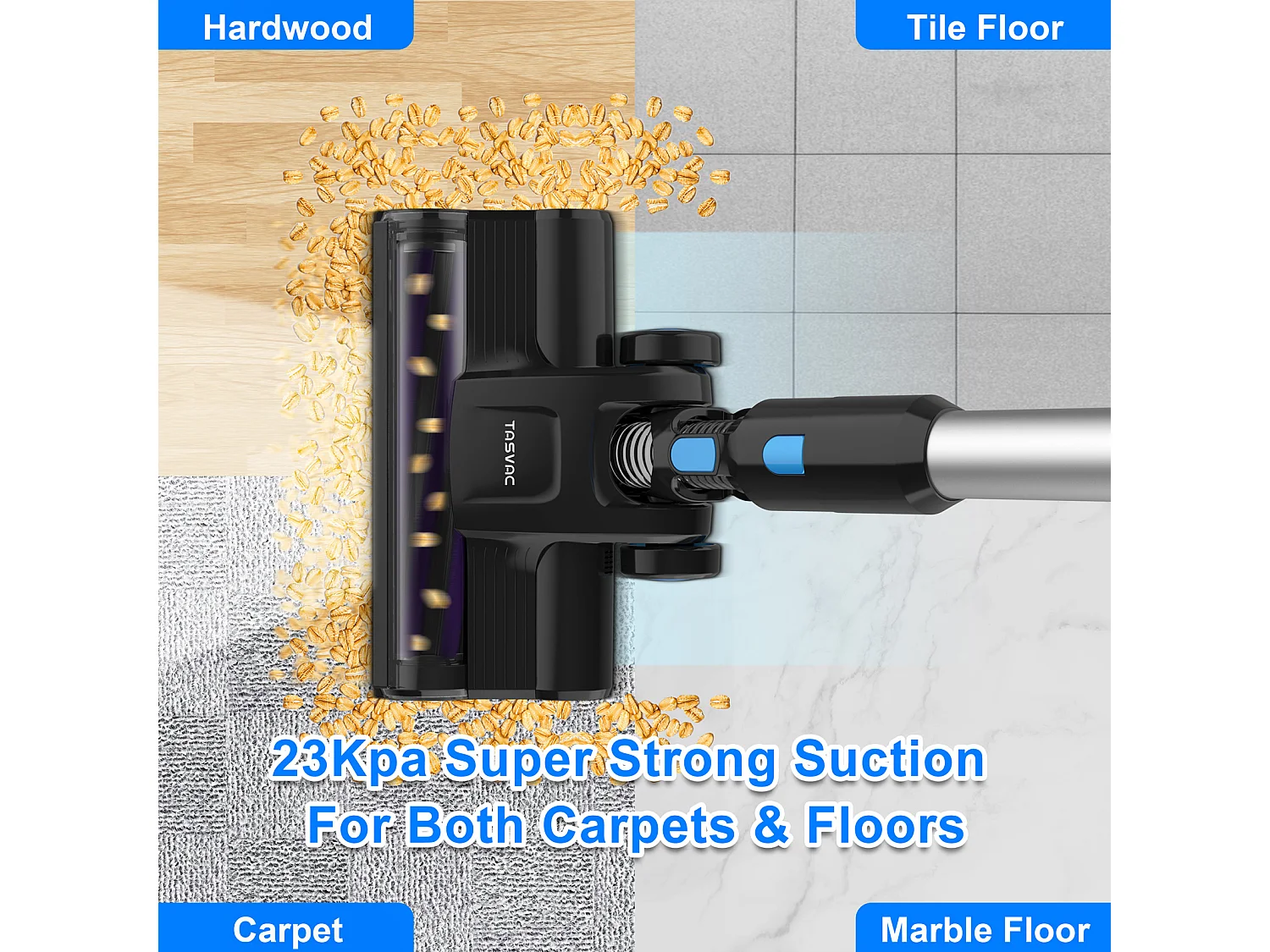 Aspirapolvere senza fili, 260W con display LED, rullo morbido, batteria rimovibile, 23 kPa, verde (43,5x32,5x19,5 cm)