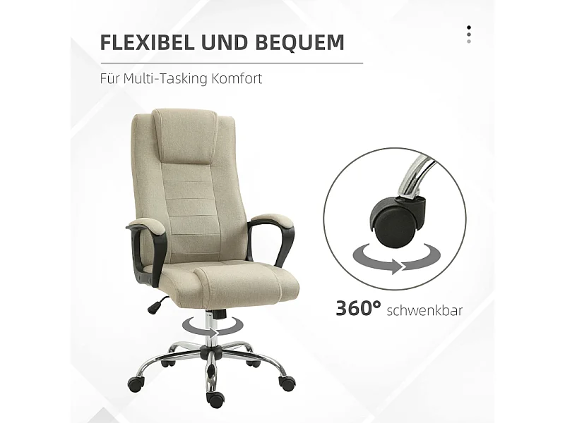 Chaise de bureau avec réglage de hauteur, fonction basculante, tissu lin, beige, (62x76x110-119 cm)