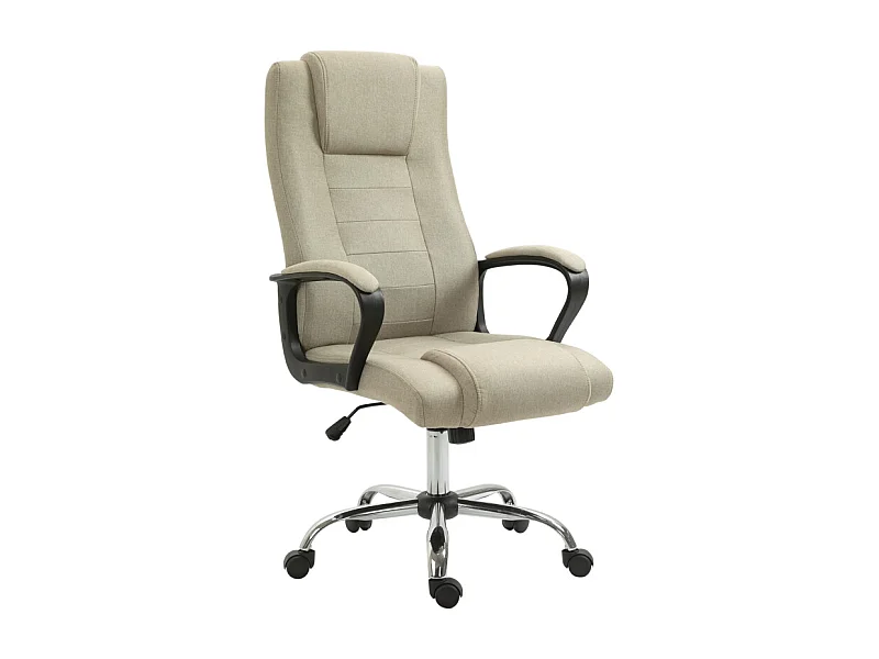 Chaise de bureau avec réglage de hauteur, fonction basculante, tissu lin, beige, (62x76x110-119 cm)