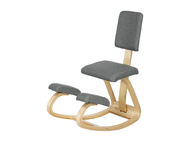 Chaise ergonomique pour genoux, bois de bouleau, dossier, pour bureau, méditation, gris, (51x84x93 cm)