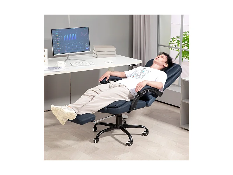 Fauteuil de bureau avec massage, 7 points de vibration, cuir synthétique, bleu (67x67x111-121 cm)