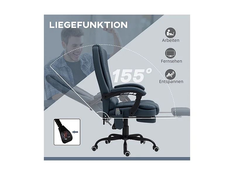Fauteuil de bureau avec massage, 7 points de vibration, cuir synthétique, bleu (67x67x111-121 cm)