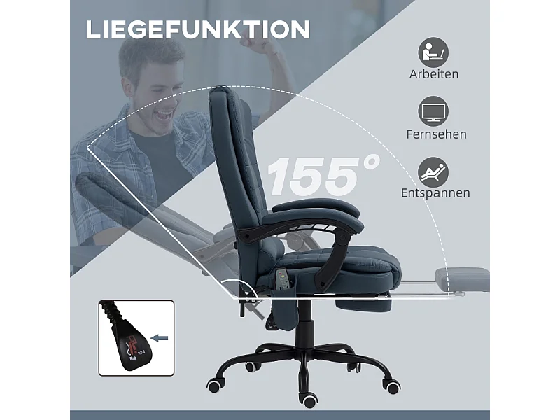 Sedia da ufficio con massaggio, 7 punti di vibrazione, similpelle, blu (67x67x111-121 cm)