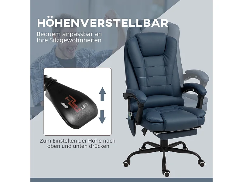 Sedia da ufficio con massaggio, 7 punti di vibrazione, similpelle, blu (67x67x111-121 cm)